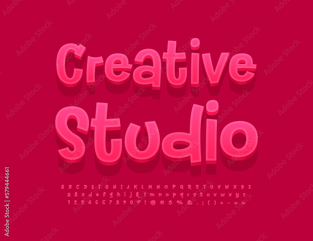 Vector artistic Sign Creative Studio. Funny Red 3Dl Font. Modern Alphabet Letters, Numbers and Symbols set Vector artistic Sign Creative Studio. Funny Red 3Dl Font. Modern Alphabet Letters, Numbers and Symbols set