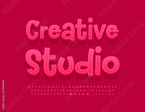 Vector artistic Sign Creative Studio. Funny Red 3Dl Font. Modern Alphabet Letters, Numbers and Symbols set photo