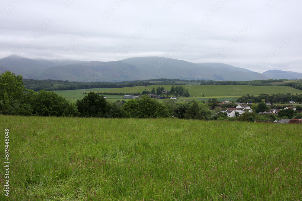 View of the countryside from King's seat hilltop - Clackmannan - Stirlingshire - Scotland - UK