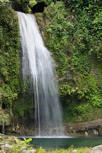 Vertical shot of a waterfall in a forest