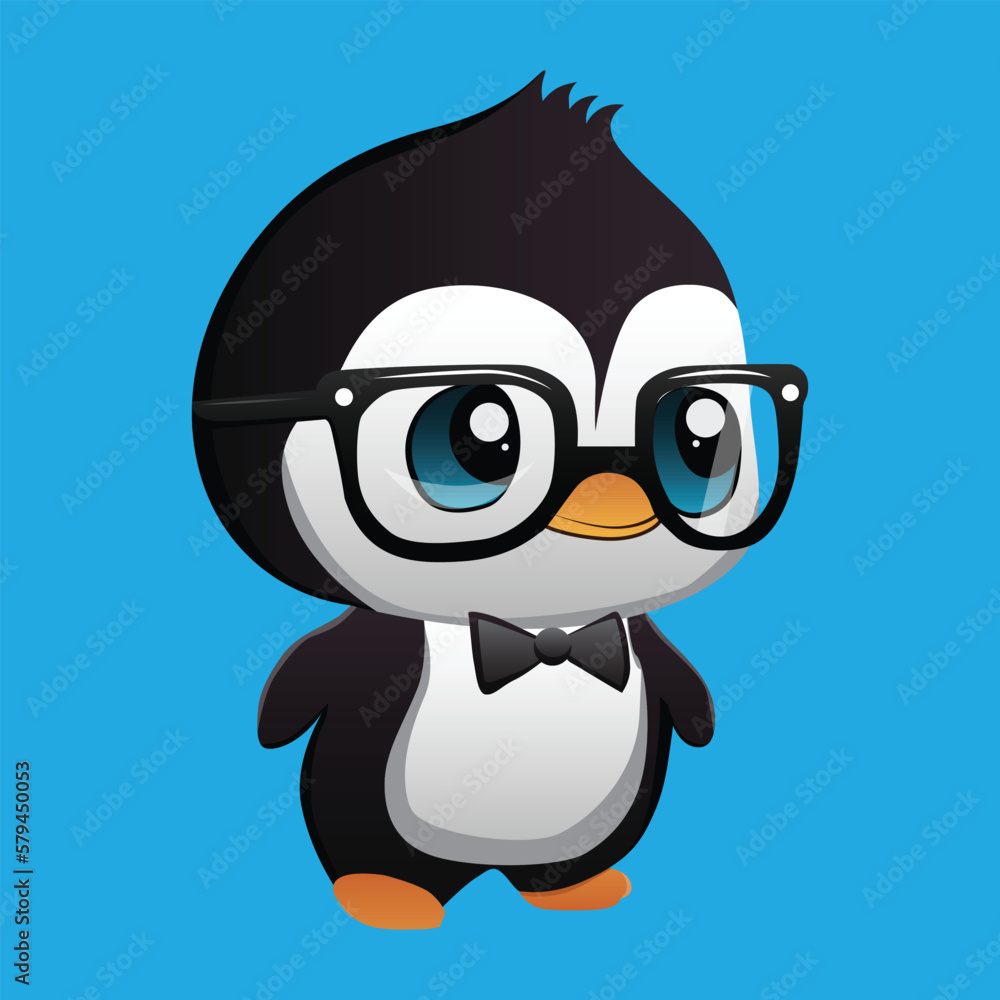 Obraz premium cute penguin cartoon with glasses and suit 