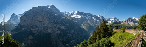 Panoramic shot of the landscape with mountains on a sunny day © Streuli Yves/Wirestock Creators
