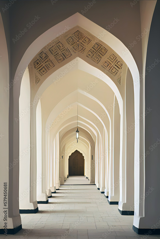 Arches and decorations inside mosques - Created with Generative AI Technology