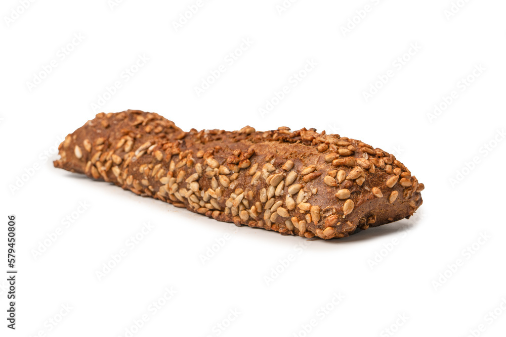Loaf of bread with sunflower seeds isolated on a white background. Loaf of bread with sunflower seeds isolated on a white background.