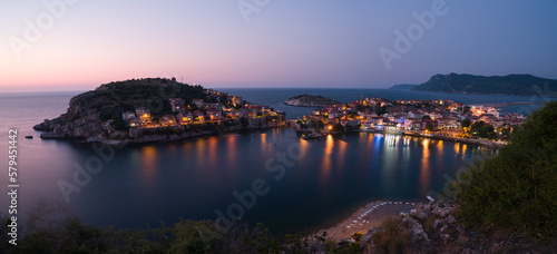 Fantastic view of Amasra city at night. Panoramic view of Amasra on a summer evening. Bartin city - Turkey
