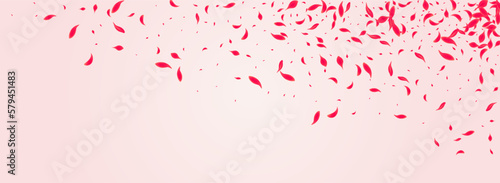 Red Flower Vector Pink Panoramic Background.