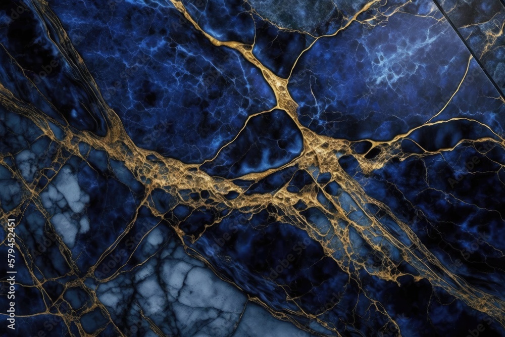 High resolution blue marble texture background Golden veined Italian