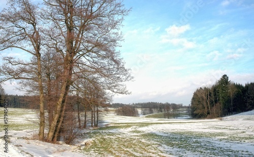 Beautiful view of the winter landscape in Lower Bavaria Germany