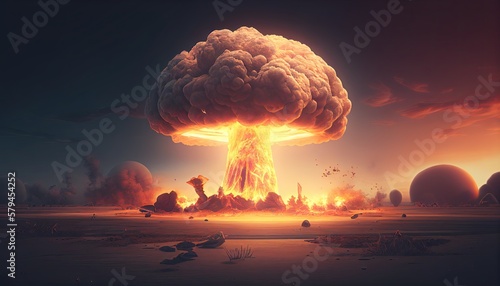 Nuclear Bomb Explosion. Nuclear Weapon Illustration Generative AI
