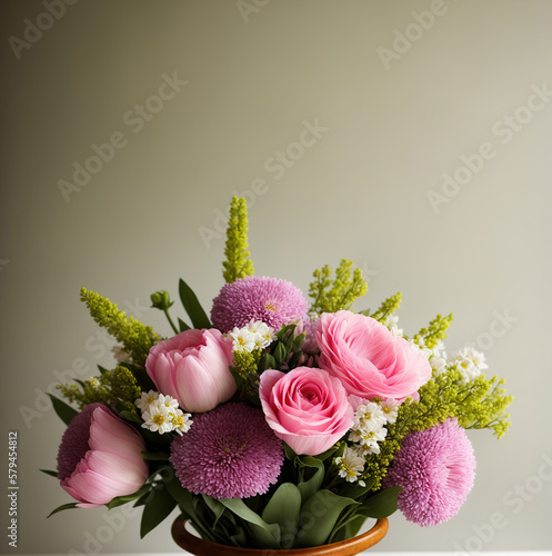 Bouquet of roses. Generative AI of colorful flowers with copy space.