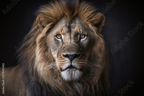 Wild Animal Lion Portrait. Illustration Generative AI © olegganko