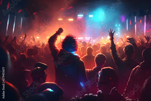 dancing people in a club, abstract illustration, generative ai 