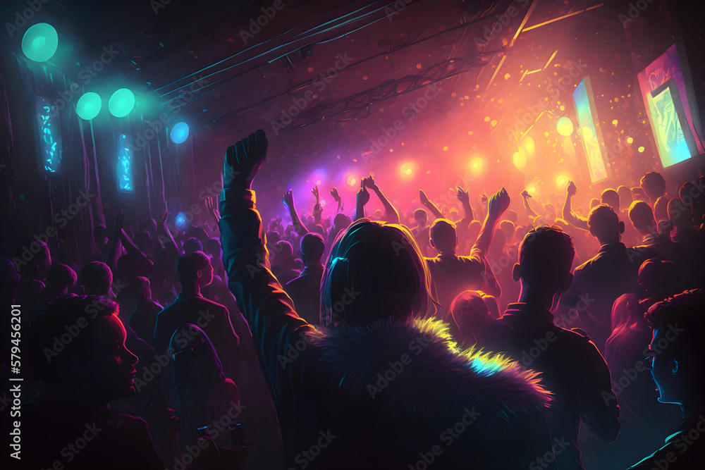 dancing people in a club, abstract illustration, generative ai 