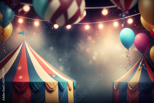 Circus Tent. Cartoon invitation. Illustration Generative AI