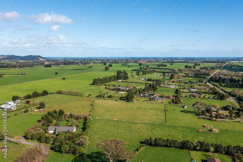 Rural land and farms to the east of Levin in Horowhenua in New Zealand