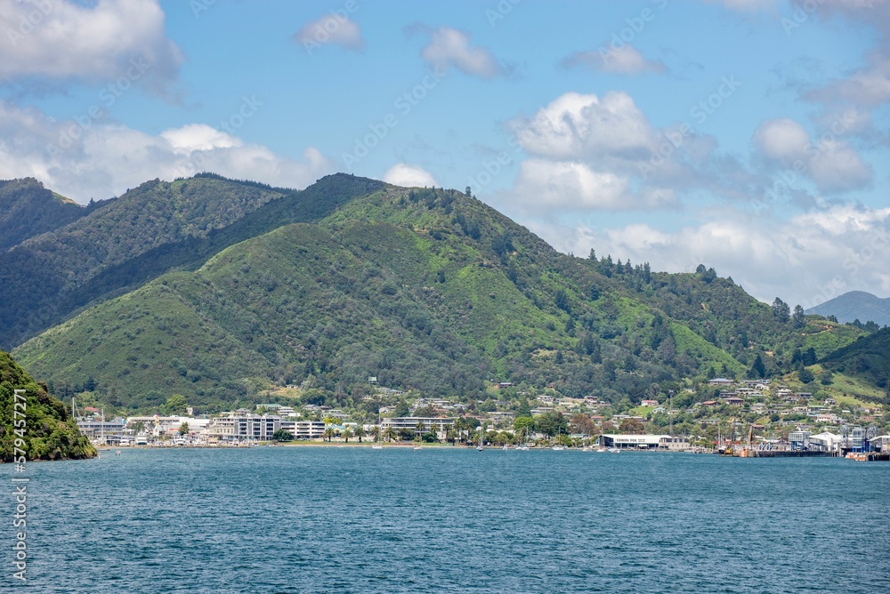 View of Picton town from the Interislander ferry in New Zealand. View of Picton town from the Interislander ferry in New Zealand.