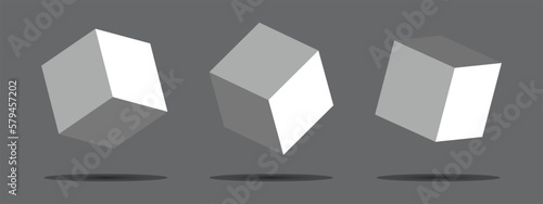 vector illustration of perspective projections of 3d cubes with shadow 