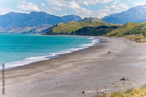 Beautiful view of the coastline with mountains in the background in Blenheim, New Zealand