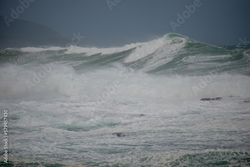 Huge waves rolling in from a southerly storm on Wellington's South Coast