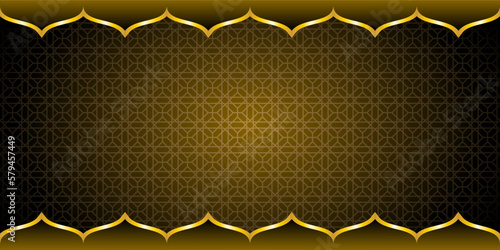 Islamic Background Geometric Pattern Ornament Background For Moslem Ramadan Kareem, Eid Mubarak and Another Moslem Celebration Day Dark Brown Gold Gradient Color Banner Template Backdrop Vector Illust