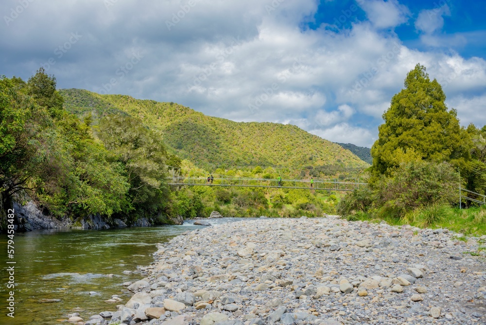 Footbridge over the Otaki River in Kapiti, New Zealand Footbridge over the Otaki River in Kapiti, New Zealand