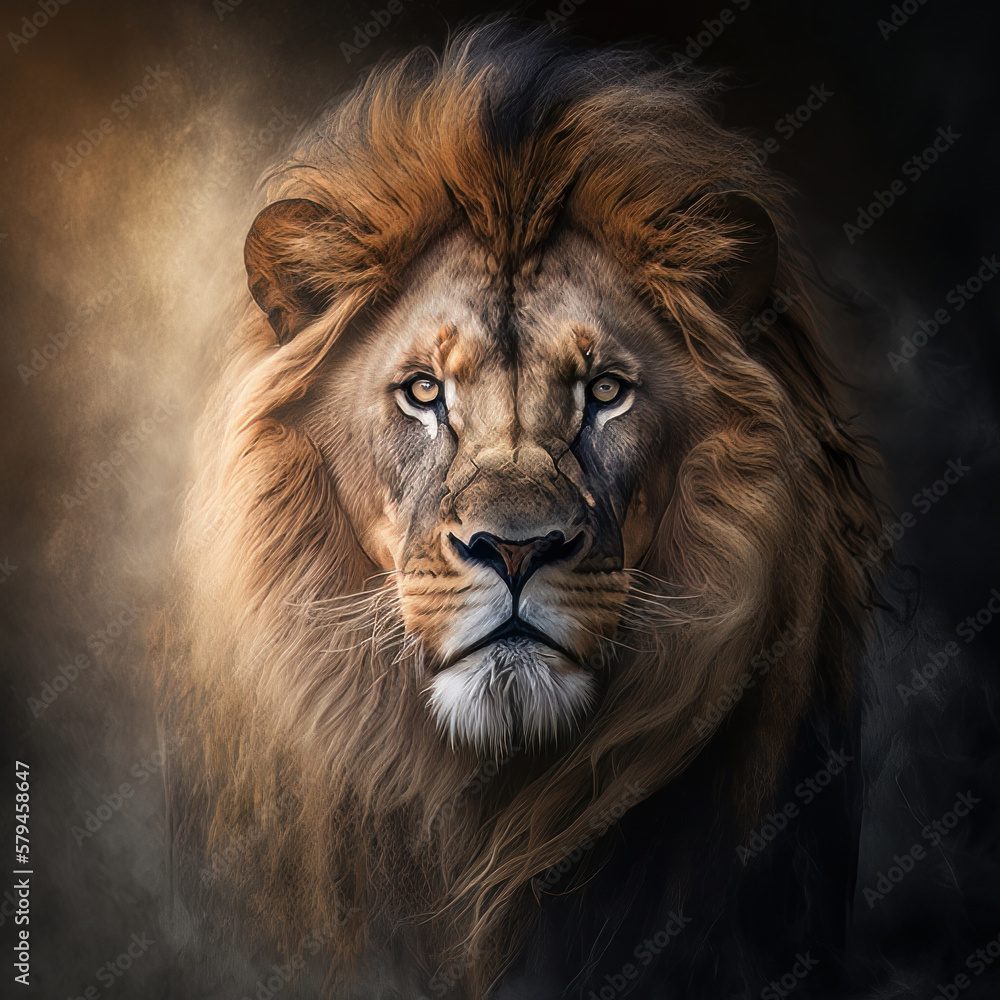 Wild Animal Lion Portrait. Illustration Generative AI
