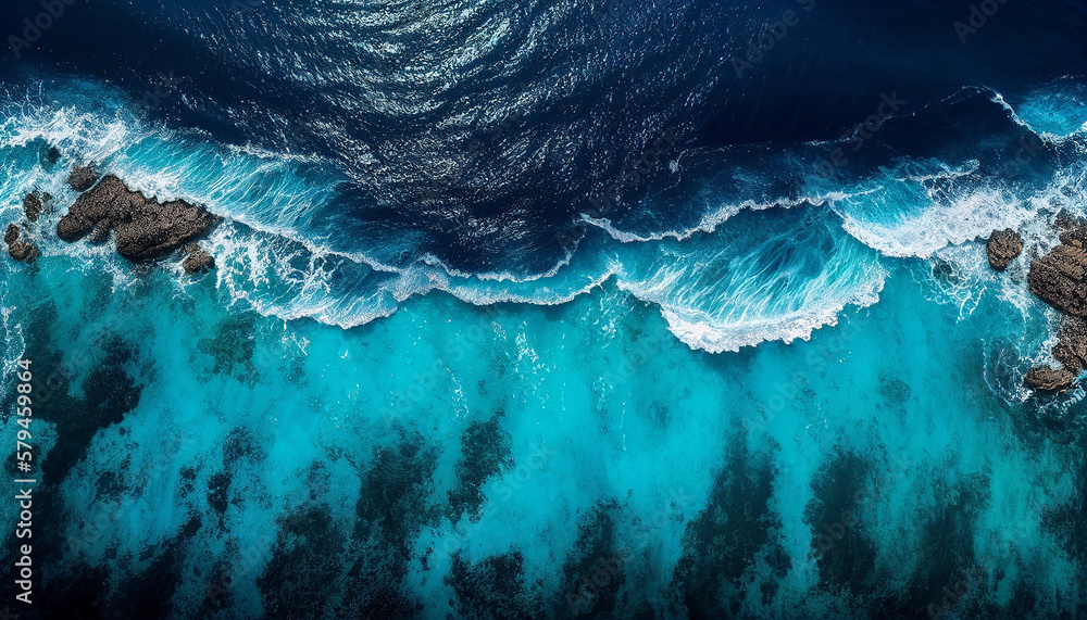 Creative Aerial panoramic View. Waves of water of the river and the sea meet each other during high tide and low tide. Beautiful natural background at the summer time	
 - obrazy, fototapety, plakaty 