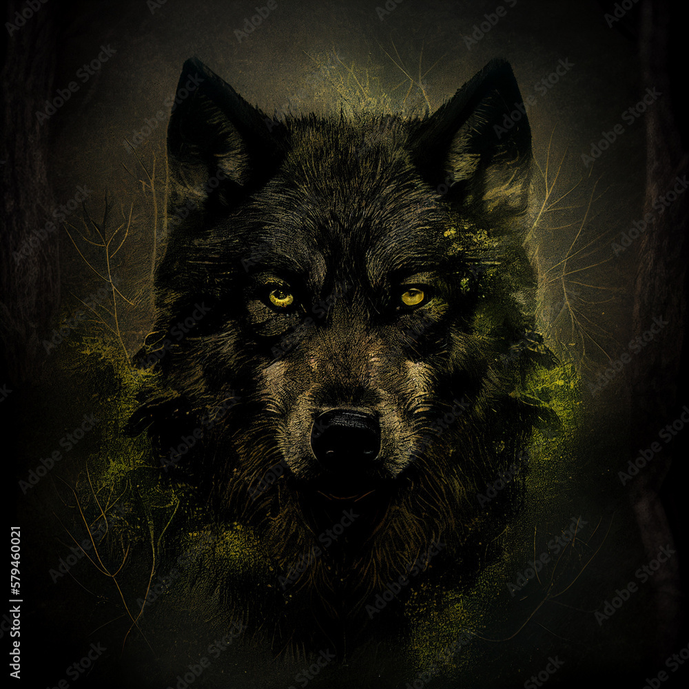 Dark Wolf Portrait, AI-Generated Dark Wolf Portrait, AI-Generated