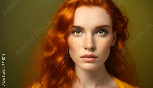 beautiful red-haired woman photo session in the studio