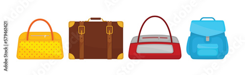 Travel Bag as Packed Luggage for Traveling Vector Set