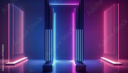 Futuristic 3D Rendering with Minimalist Geometric Background in Ultraviolet Spectrum Neon Glow   AI Generated 
