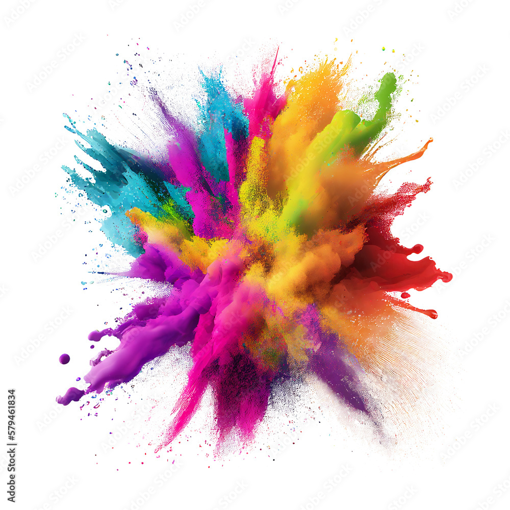 Colourful rainbow holi paint splash, png isolated. generative ai