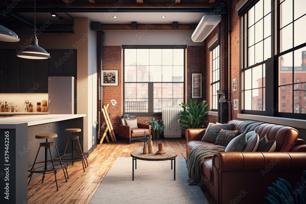 Loft Apartment Interior in Industrial Style - Elevate Your Living Space with AI-generated