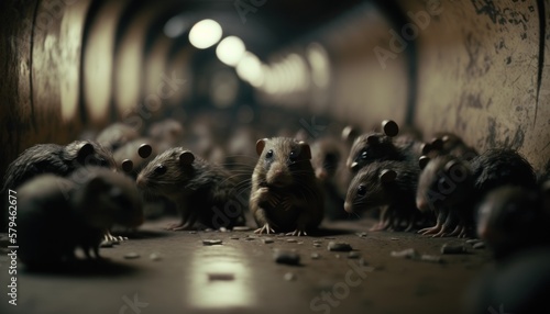 rat plague, lot of rats, bunch of rats, rats in metro, rats invasion, invasion of rats, plague infestation, rodent invasion. GENERATIVE AI © nishihata
