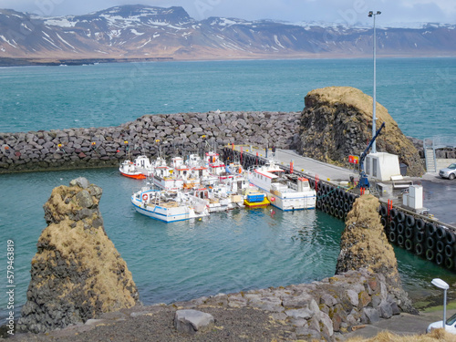 Hellnar village harbor on the Snæfellsnes peninsula in Iceland photo