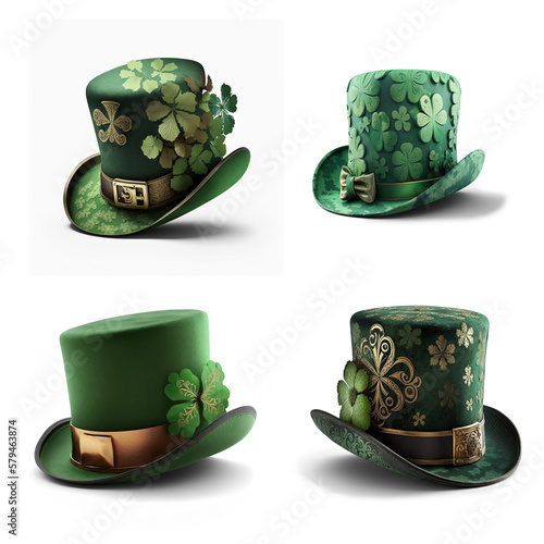 Green St. Patrick's Day Felt Top Hat, generative Ai. PNG file with transparency.