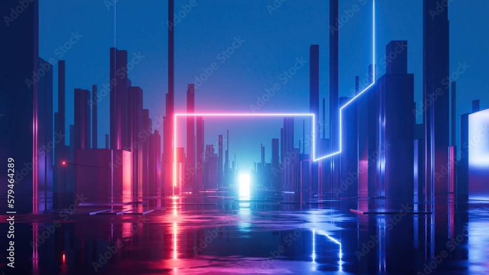 3d render, abstract concept of the urban street at night, red blue neon city, background with geometric shapes and glowing lights 3d render, abstract concept of the urban street at night, red blue neon city, background with geometric shapes and glowing lights