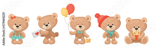Cute Cartoon Teddy Bear Engaged in Different Activities Vector Set