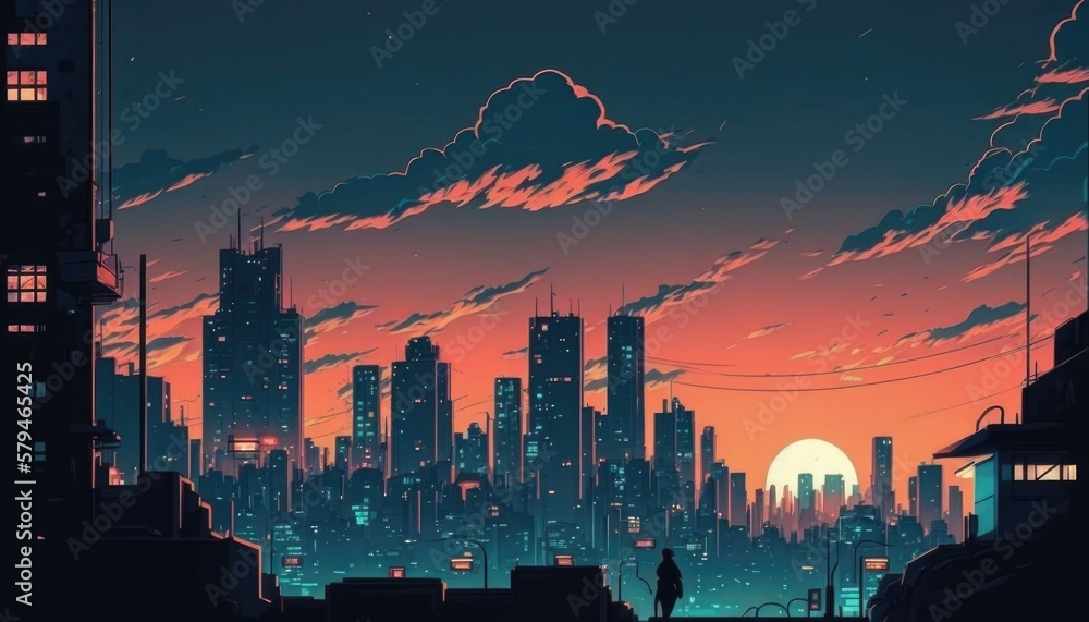 Lo-fi style cityscape, atmospheric wallpaper. background. lo-fi, hip ...