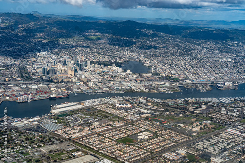 Aerial View of Oakland, CA and the Surrounding Area near Lake Merritt photo