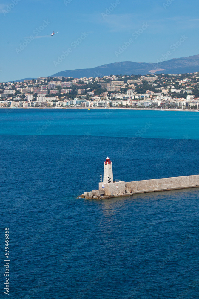 View on harbor and lighthouse at Nice, France