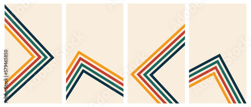 Set of retro vertical posters.Abstract backgrounds in trendy 1970s style. Groovy striped design template backgrounds.Vector illustration