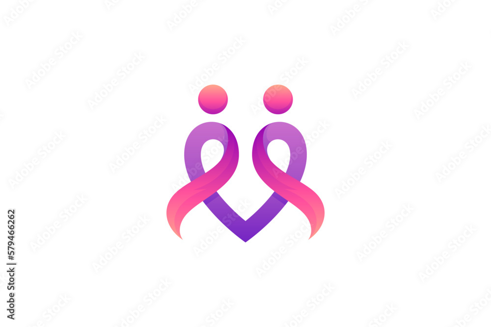 heart logo with two people icon shapes heart logo with two people icon shapes