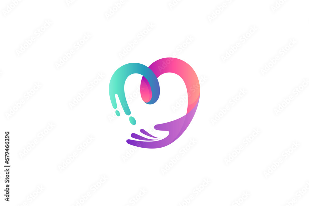 heart hand care logo in modern colorful design style