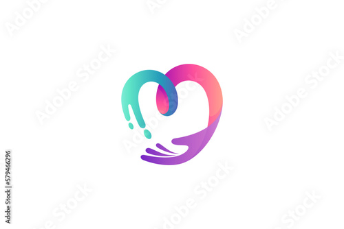 heart hand care logo in modern colorful design style