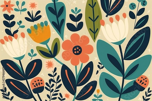 Abstract retro flower background. Decorative botanical pattern with flowers.