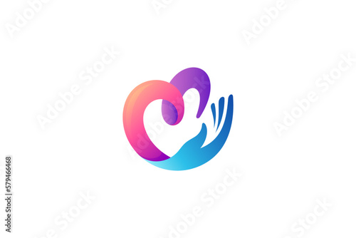 heart and hand logo with simple design style