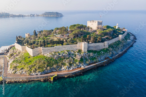 Tela Pigeon Island with a Pirate castle in Kusadasi, Aegean coast of Turkey