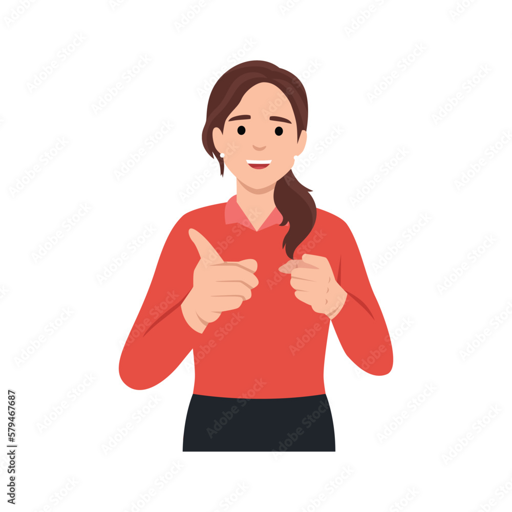 Gesture business woman pointing finger at you Gesture business woman pointing finger at you