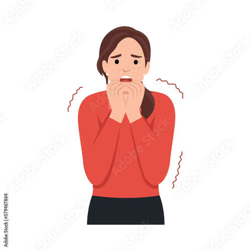 Afraid scared woman with shock expression on face vector illustration. Cartoon portrait of pretty nervous girl, terrified startled person with open mouth and frightened reaction